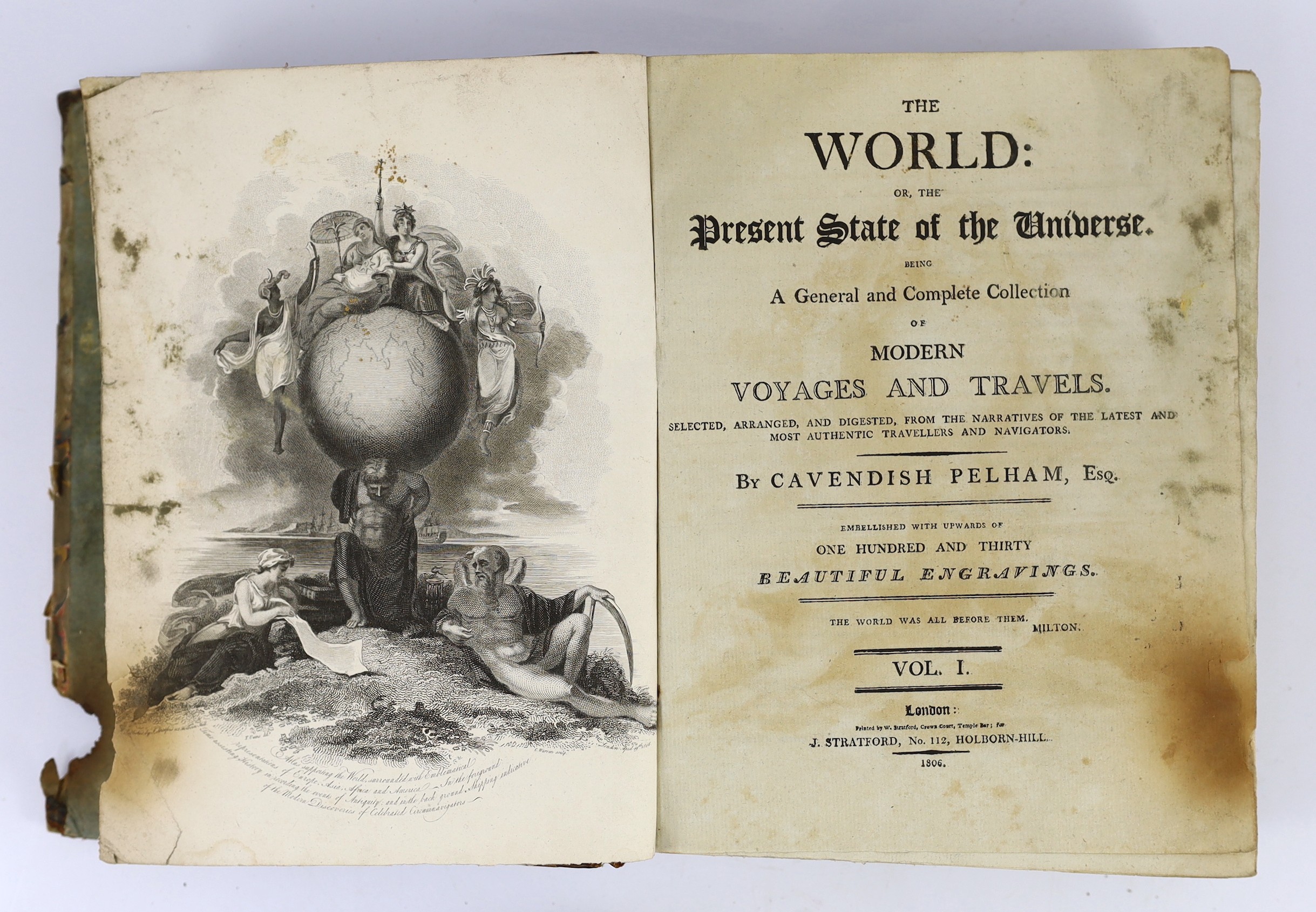 Pelham, Cavendish - The World: or, the Present State of the Universe. Being a .... Collection of Modern Voyages and Travels… 2 vols. 103 plates and 9 maps (3 folded); contemp. half calf and marbled boards, gilt ruled spi